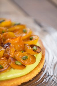 Apricot and pistachio tart on a Breton butter crust made with Bordier lemon-olive oil butter