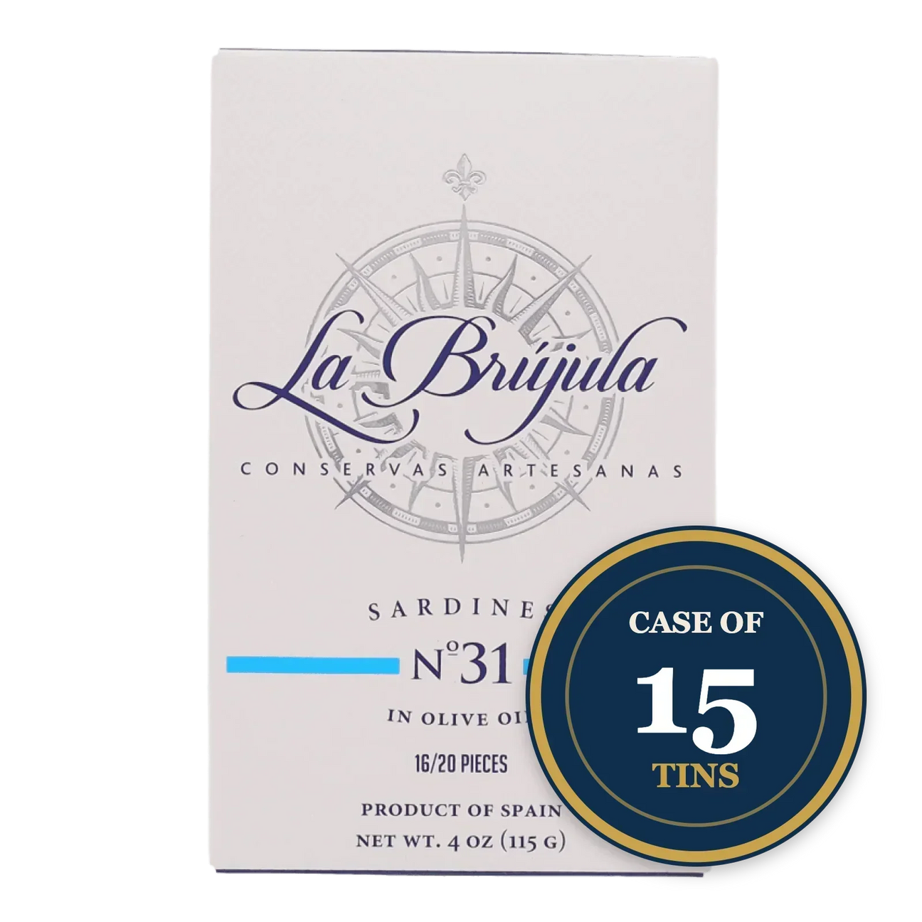 La Brújula artisan sardines in olive oil, case of 15 tins, Spanish import, premium seafood