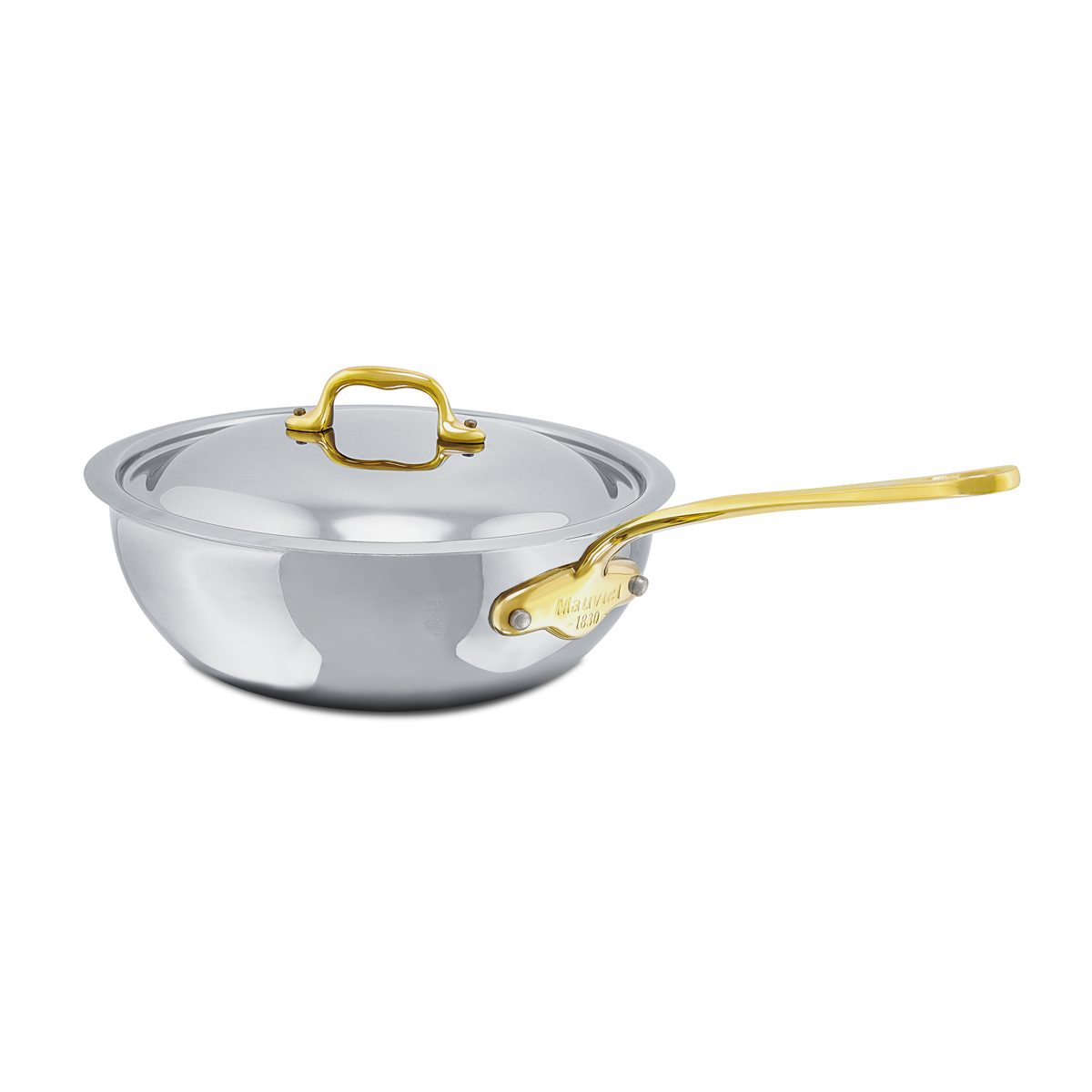 Mauviel 1830 M'COOK B 5-Ply Chef Pan With Lid, Brass Handle