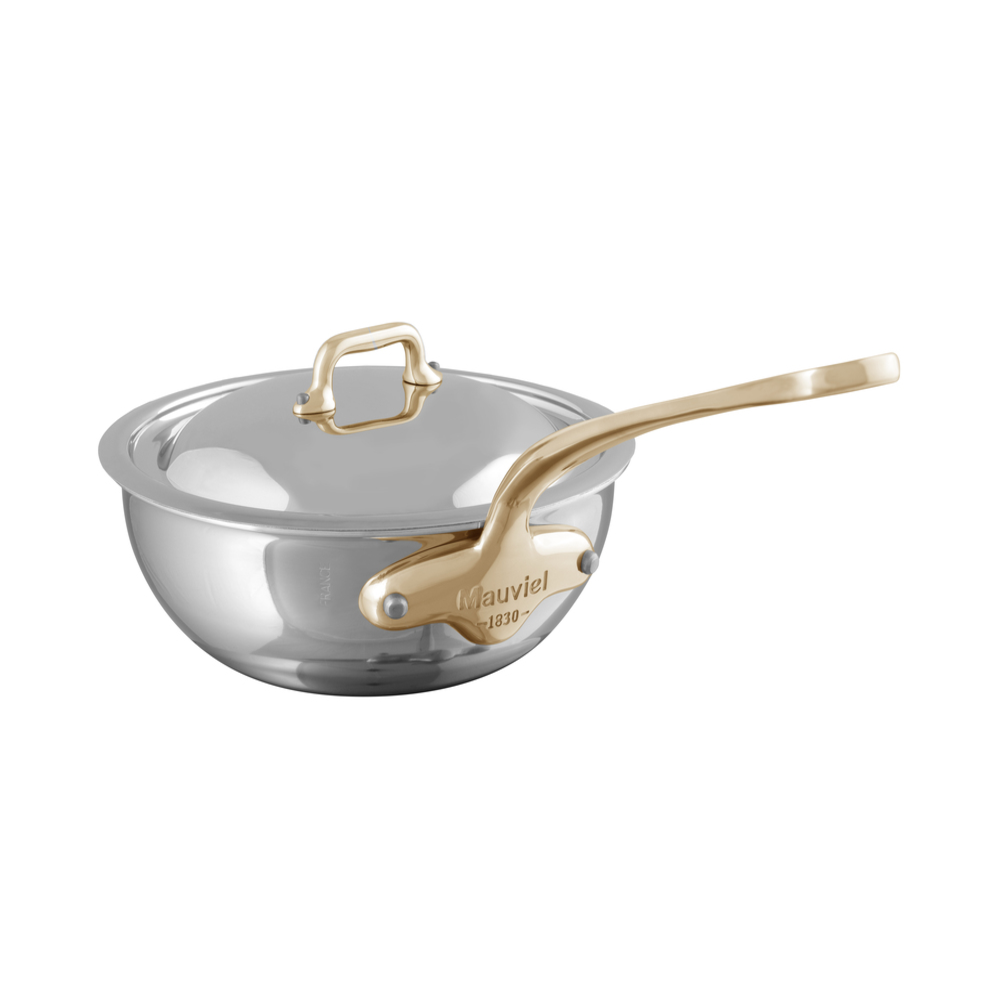 Mauviel 1830 M'COOK B 5-Ply Chef Pan With Lid, Brass Handle