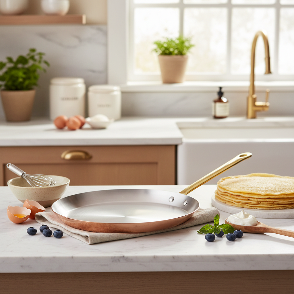 Mauviel 1830 M'Heritage M'150 B Copper Crepe Pan With Brass Handle, 10.2 In