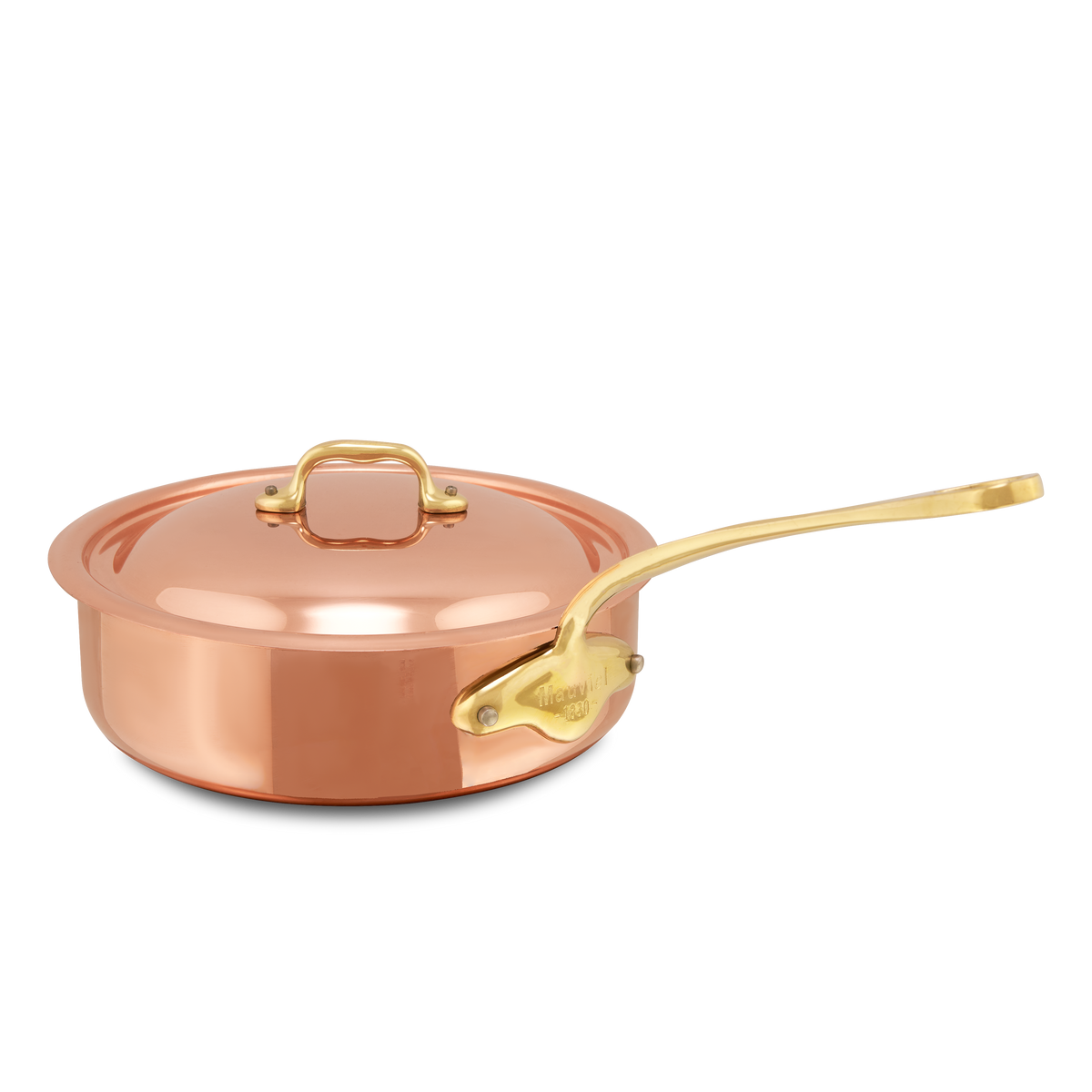 Mauviel 1830 M'Heritage M'150 B Copper Saute Pan With Lid, Brass Handle