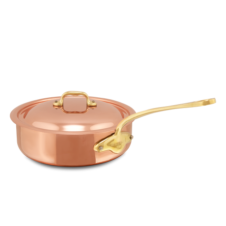 Mauviel 1830 M'Heritage M'150 B Copper Saute Pan With Lid, Brass Handle