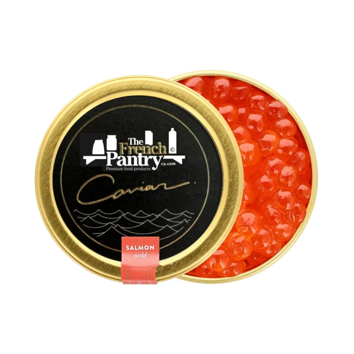 Open tin of premium wild salmon caviar from The French Pantry