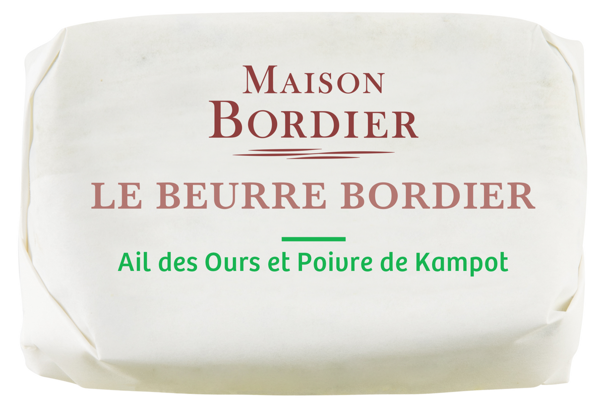 Churned Wild Garlic & Kampot Pepper Butter by Bordier (4.4 oz) | Hand-made, Grass Fed | Imported from France