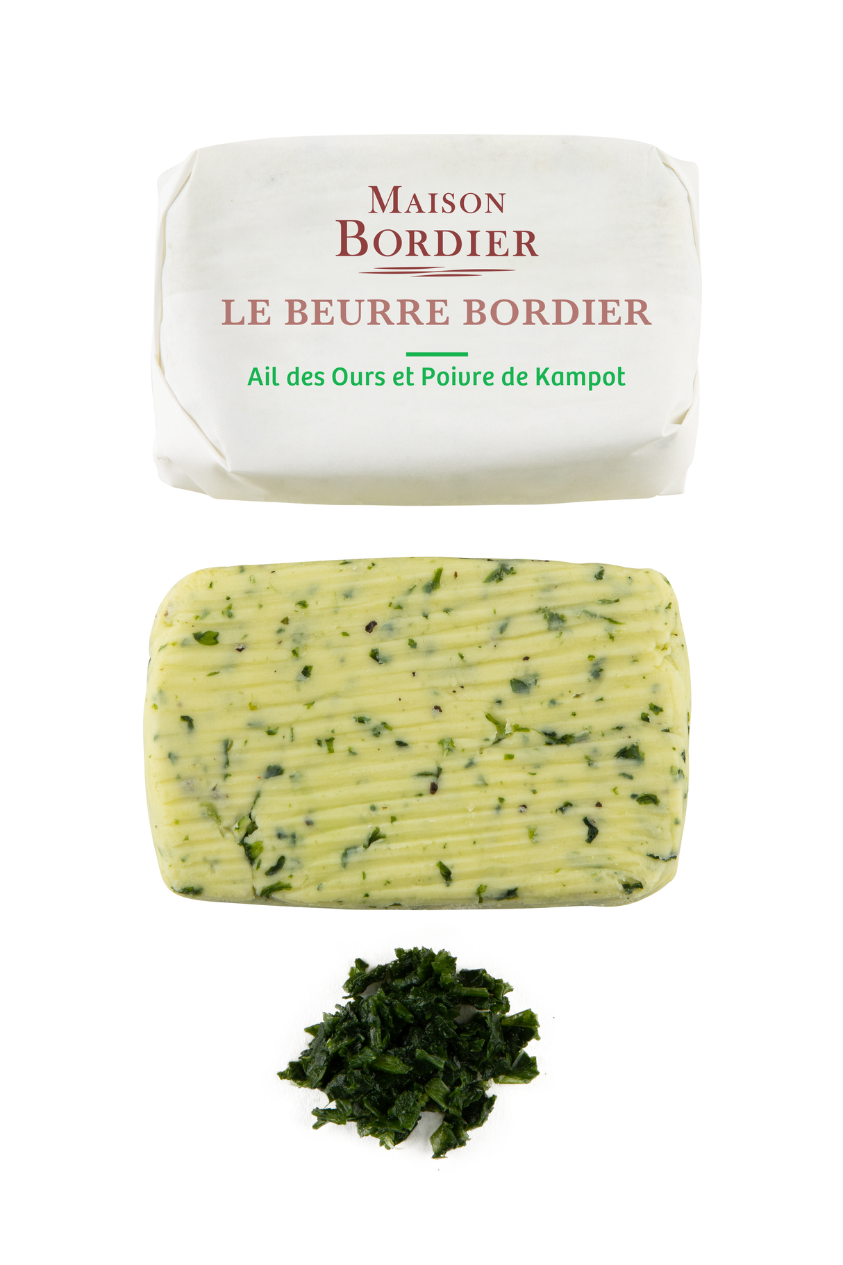 Churned Wild Garlic & Kampot Pepper Butter by Bordier (4.4 oz) | Hand-made, Grass Fed | Imported from France