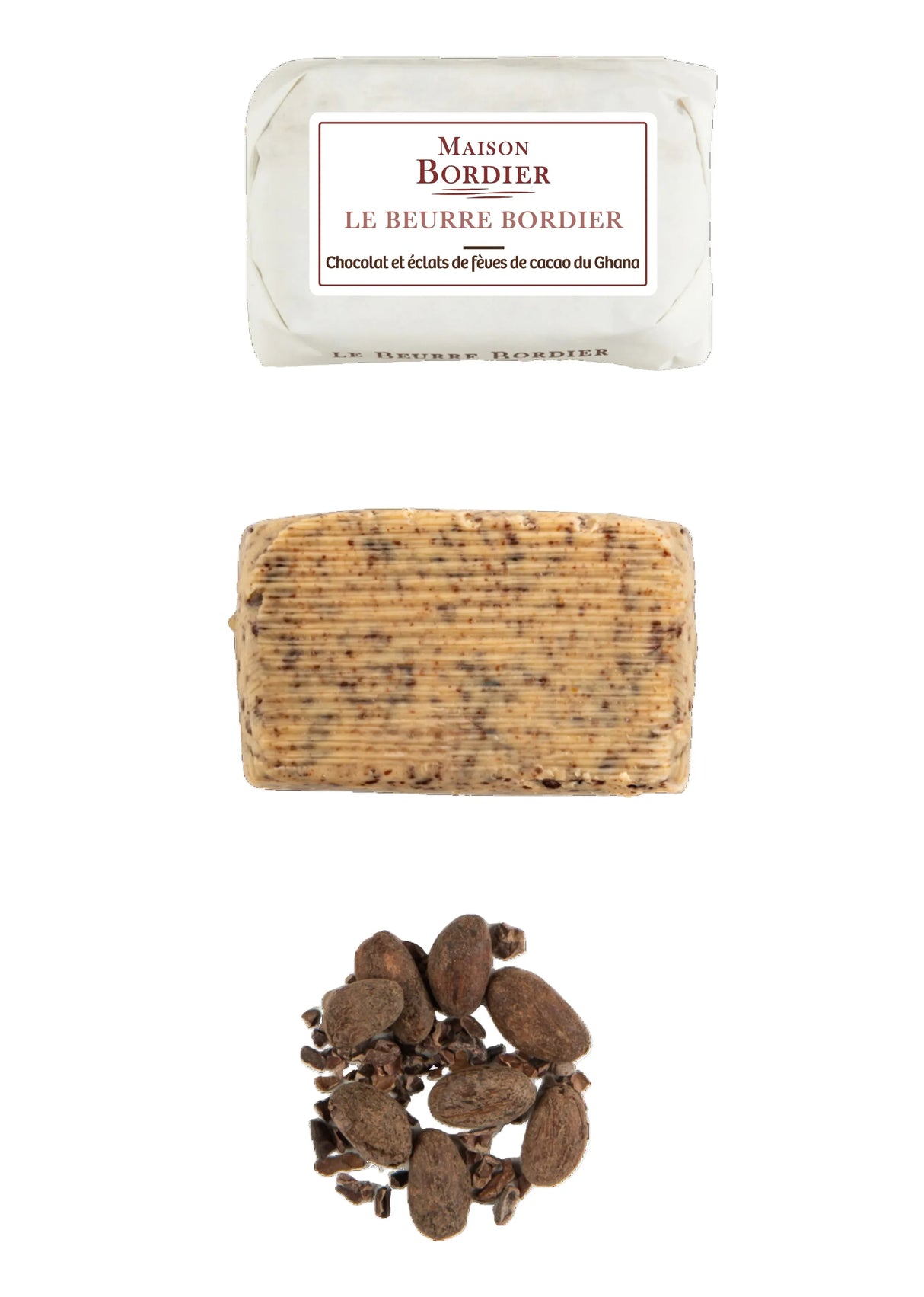 Maison Bordier butter with Ghana cocoa nibs, artisanal French butter with chocolate flecks