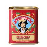 A red tin of Chiquilin Hot Paprika (Pimentón Picante) weighing 75g.