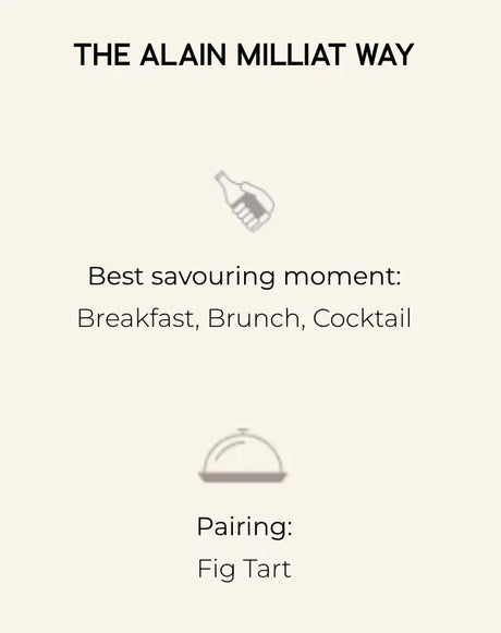 Alain Milliat pairing guide for fig tart, ideal for breakfast, brunch, or cocktail at The French Pantry.