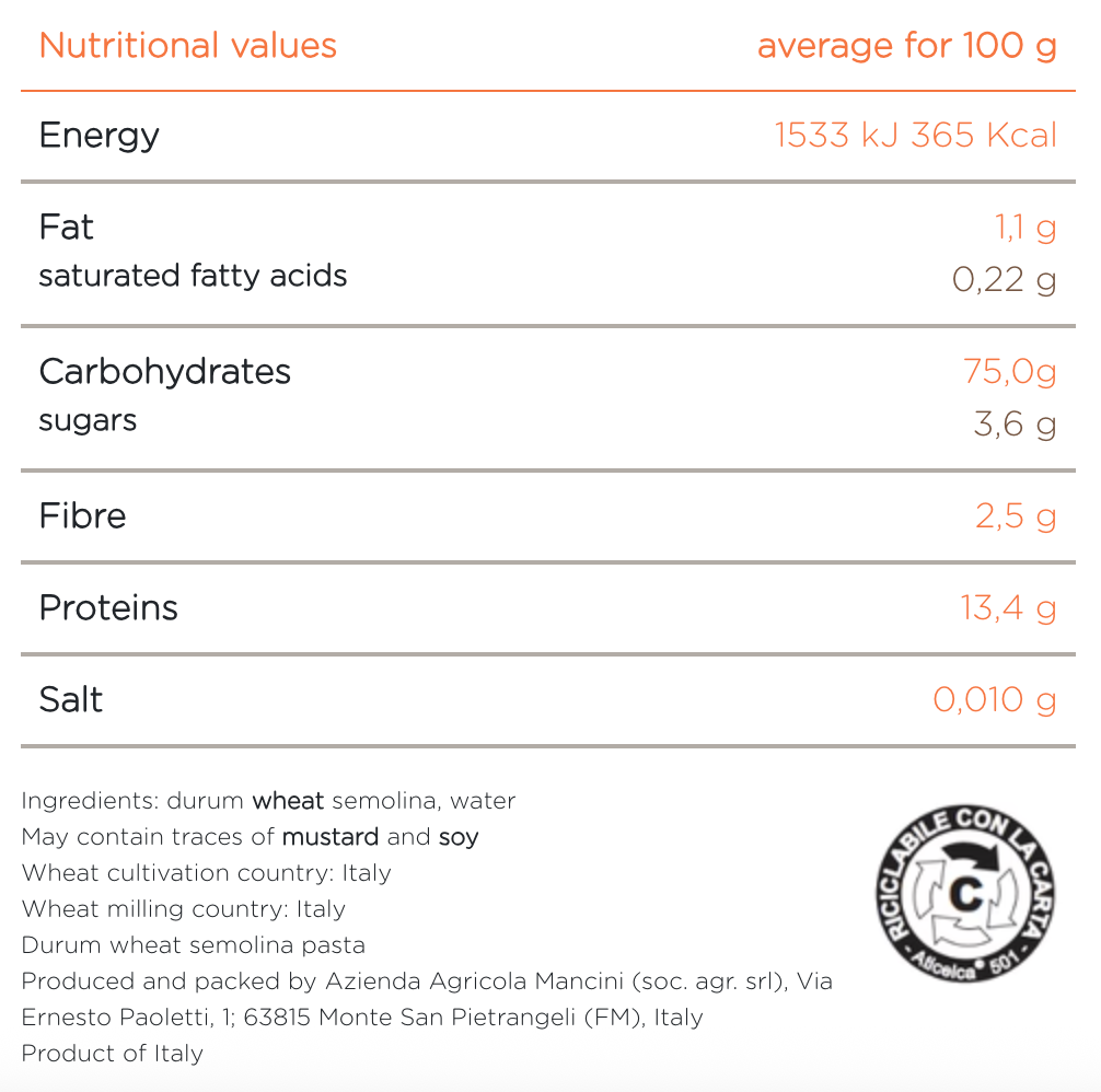 Linguine Pasta by Mancini Pastificio Agricolo (17.6 oz) | Semolina and water only | Imported from Italy