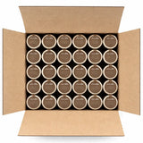 Open box filled with multiple jar lids labeled as Alain Milliat French Raspberry jam.