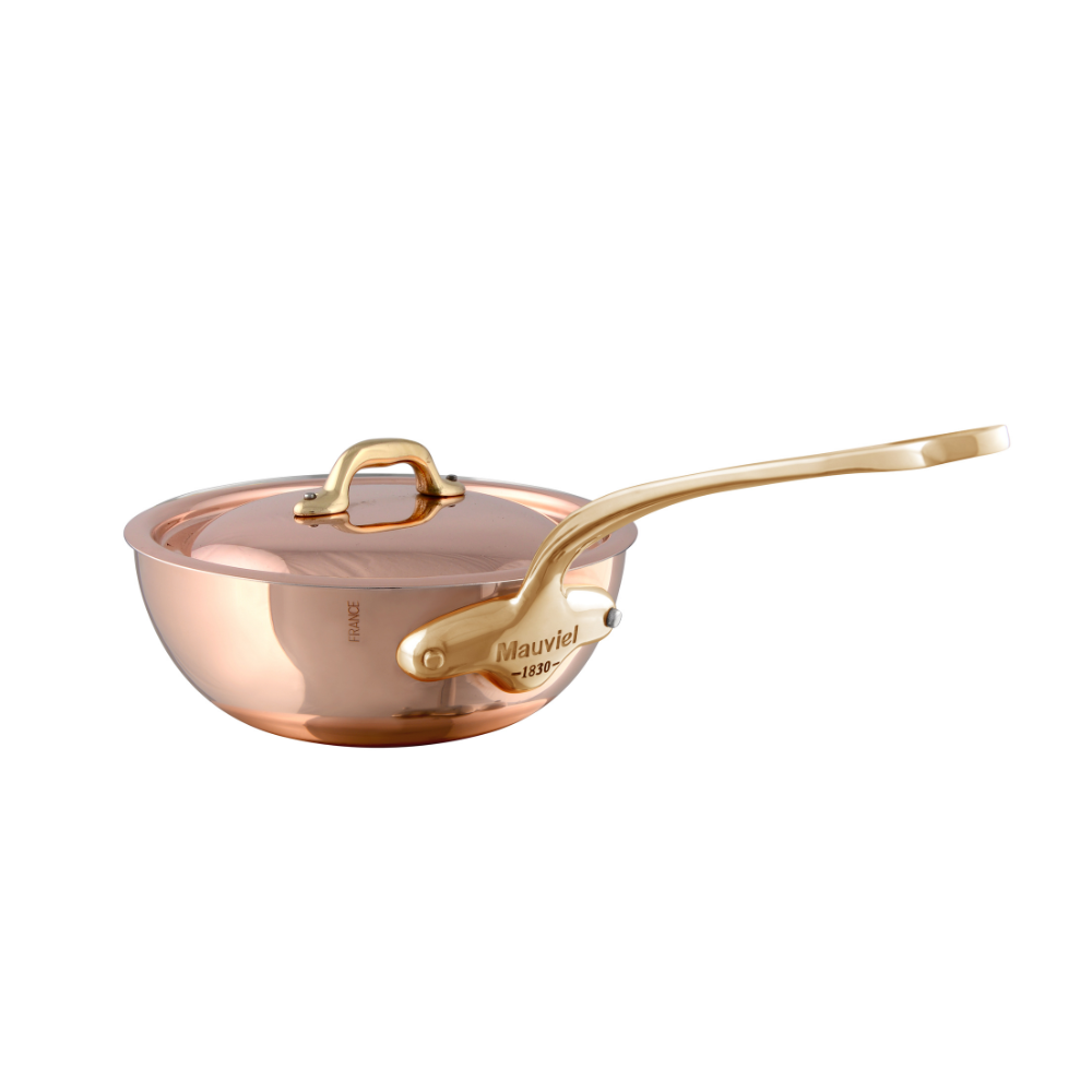 Mauviel 1830 M'Heritage M'150 B Copper Chef Pan With Lid and Brass Handle