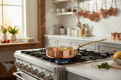Mauviel 1830 M'Heritage M'150 B Copper Saute Pan With Lid, Brass Handle