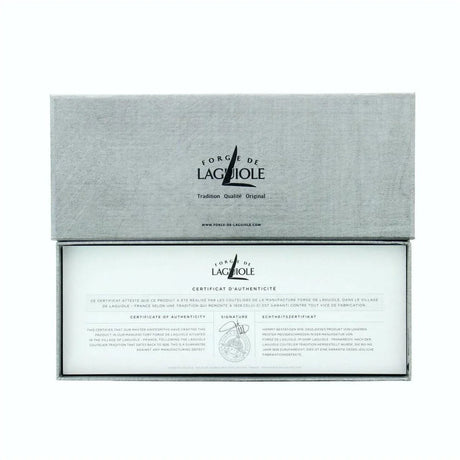 Forge de Laguiole grey box with certificate of authenticity for premium French corkscrew