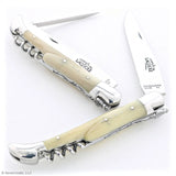 French Laguiole folding knife with horn tip handle, corkscrew, awl, and stainless blade