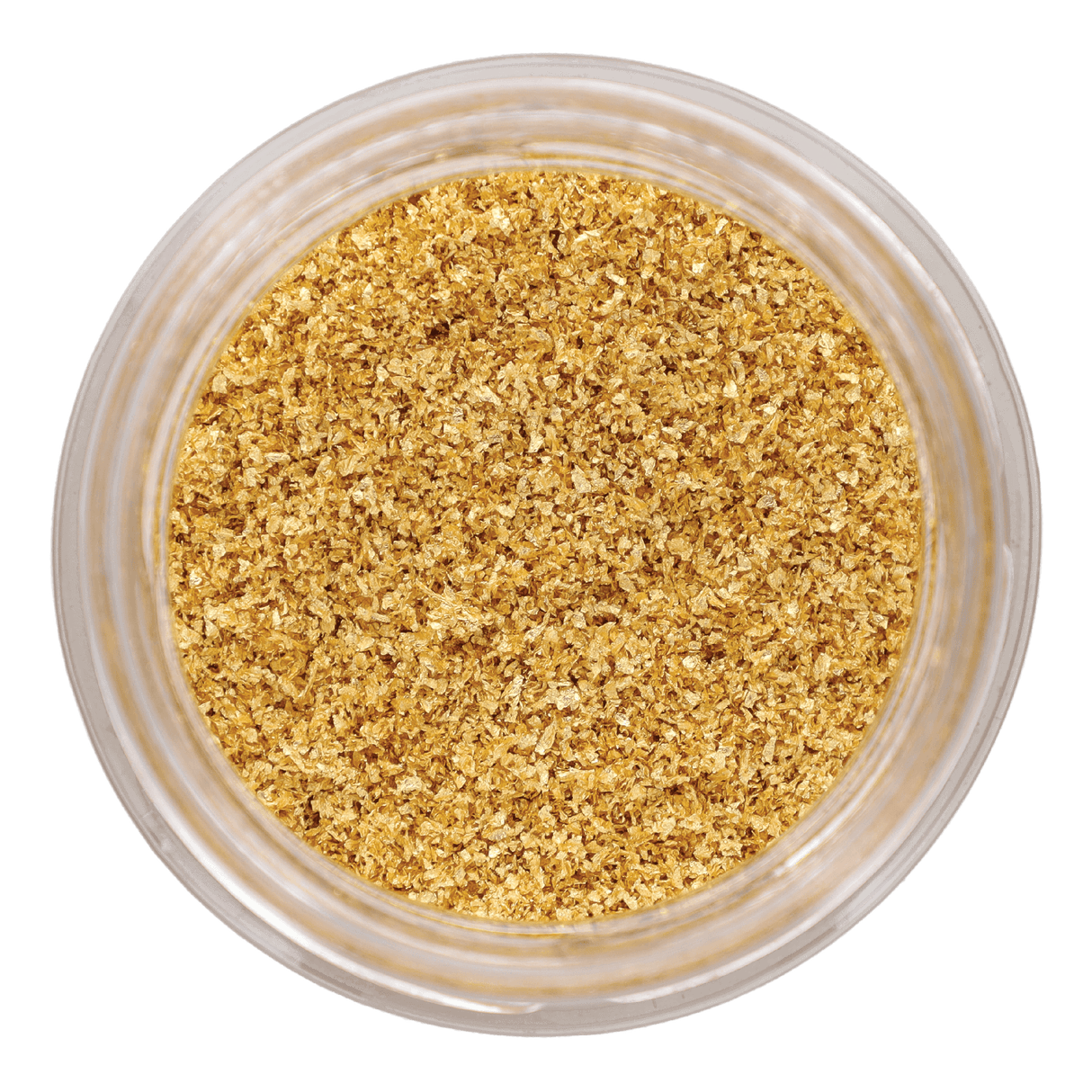 Jar of edible 23-carat gold powder, premium French gourmet decoration, top view