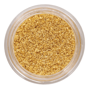 Jar of edible 23-carat gold powder, premium French gourmet decoration, top view