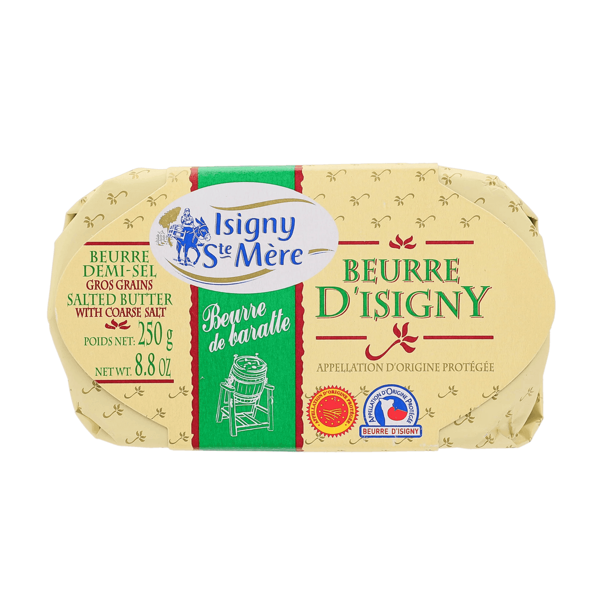 Salted Churned Isigny Butter by Isigny Ste-Mere (8.8 oz) by Bordier (4.4 oz) | Additive-Free | Imported from France