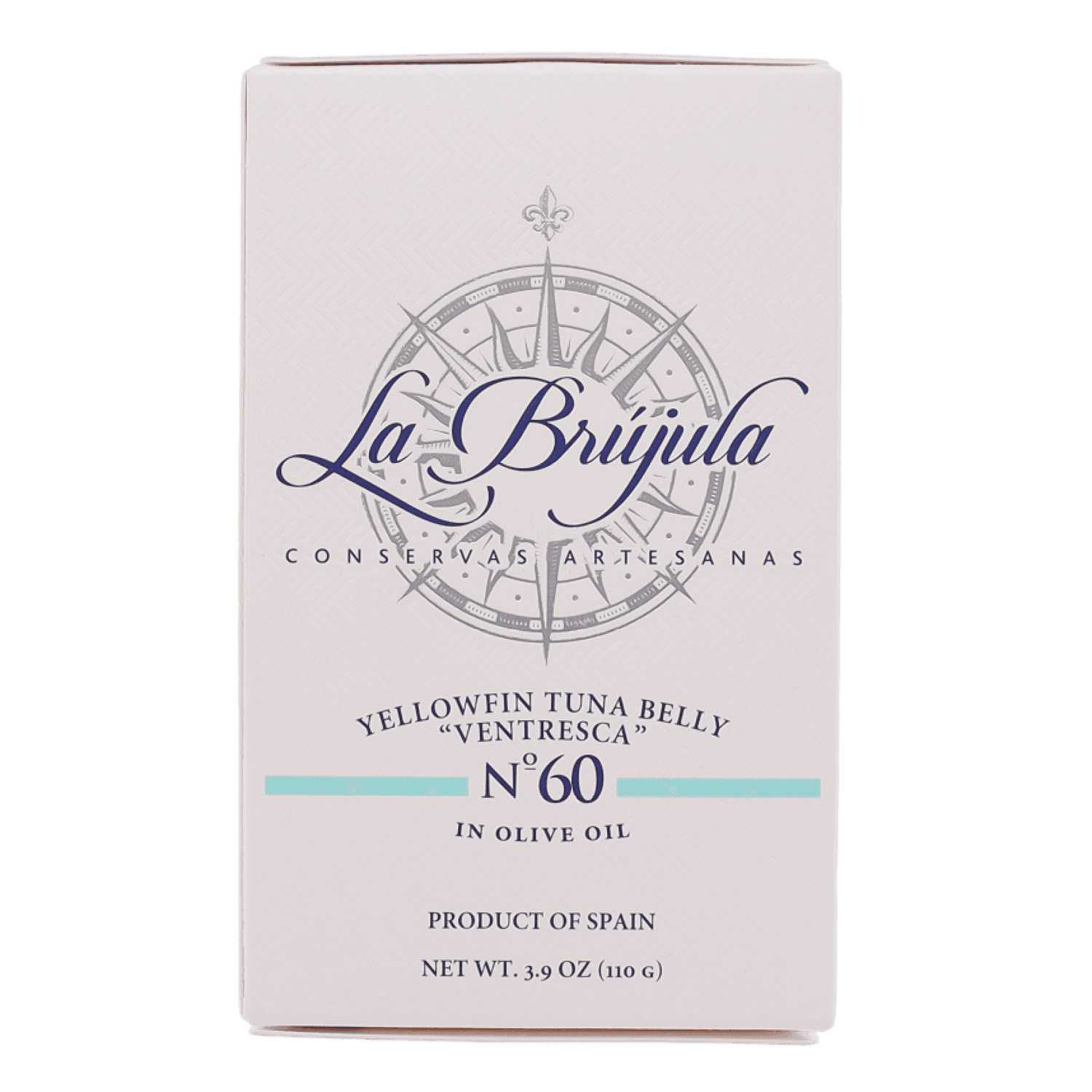 La Brújula Yellowfin Tuna Belly Ventresca No. 60 tin, Spanish gourmet seafood, premium packaging