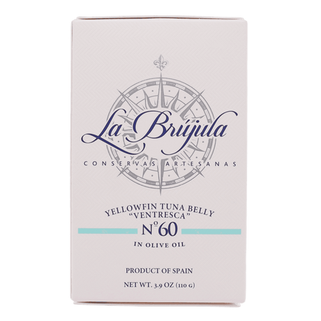 La Brújula Yellowfin Tuna Belly Ventresca No. 60 tin, Spanish gourmet seafood, premium packaging
