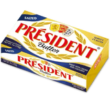 Président salted butter bar in gold, white, and red packaging, 7oz, with French labeling