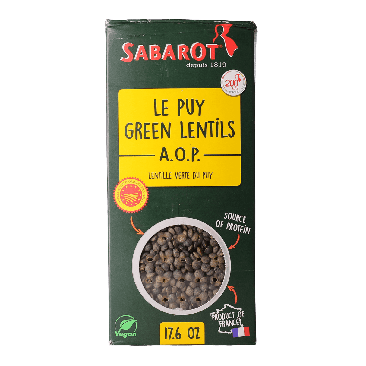 Green Lentils Du Puy P.D.O by Sabarot (17.6 oz) | Vegan | Imported from France