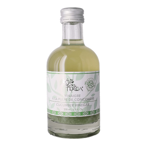 200ml bottle of Terga cucumber vinegar with a white and green label, premium natural French product