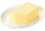 Block of butter on a white plate with a white background