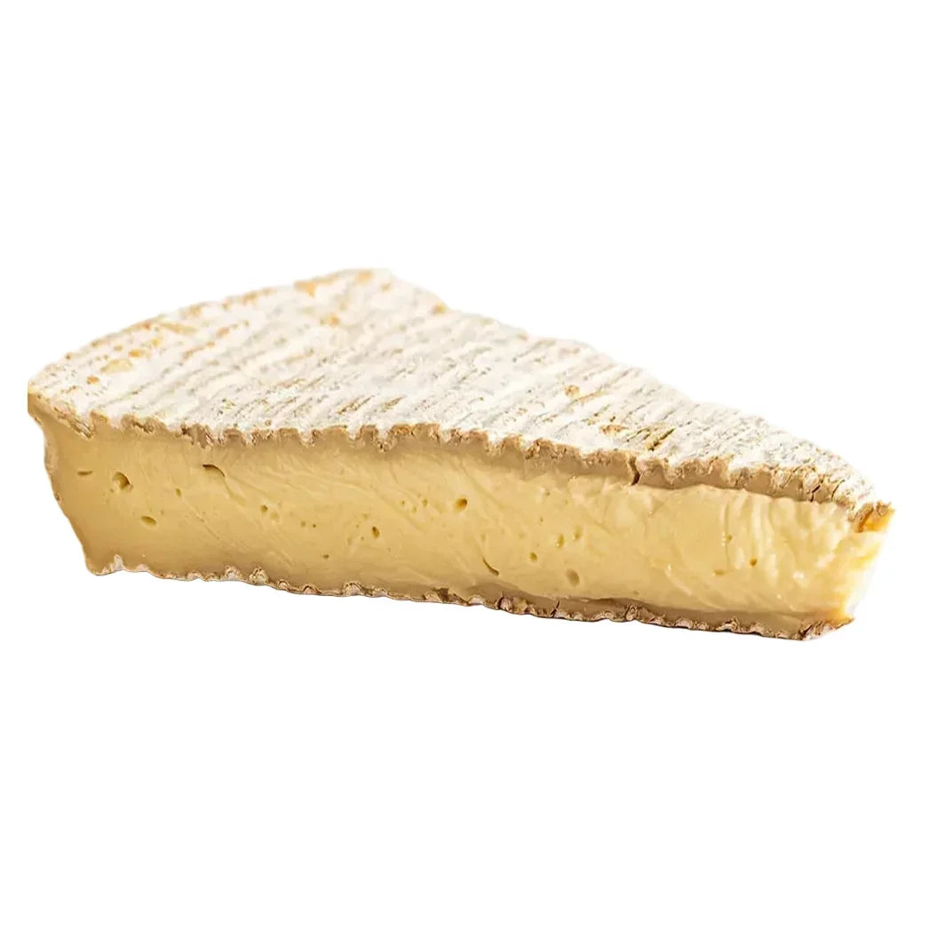 Artisan French cheese wedge with creamy texture and bloomy rind, premium all-natural dairy
