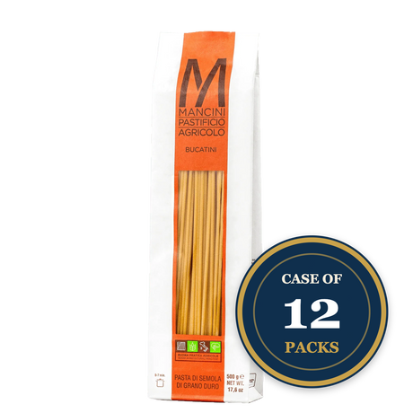 Mancini Bucatini pasta, case of 12 packs, artisan-made, durum wheat, premium quality