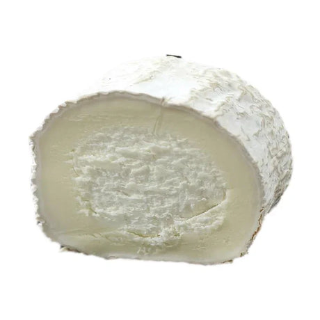 Artisan French goat cheese log, creamy white interior, natural rind, premium quality, gluten-free, keto-friendly