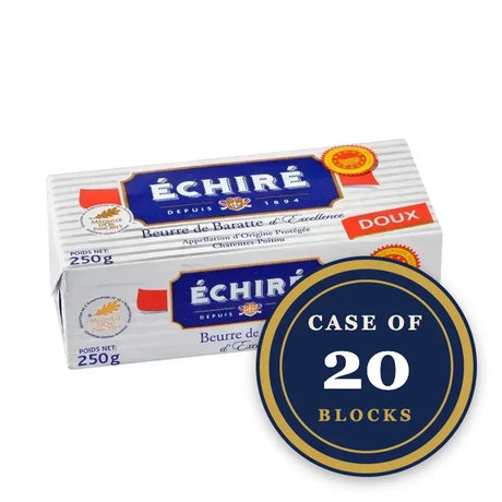 Case of 20 blocks of Échiré premium French sweet butter, 250g per block.