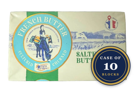 Case of 10 blocks of Isigny Sainte-Mère cultured salted French butter made in Normandy.