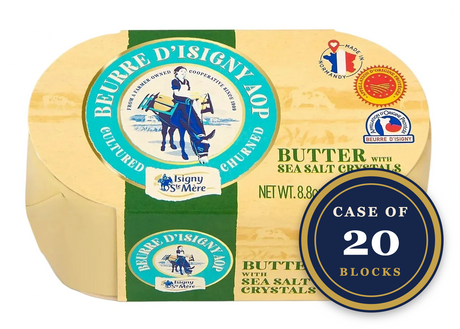 Case of 20 Isigny Ste-Mere salted churned butter blocks, 8.8 oz each, imported from France