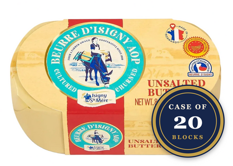 Case of 20 Isigny Ste-Mere unsalted churned butter blocks, 8.8 oz each, imported from France