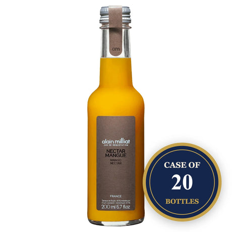 Alain Milliat Mango Nectar bottle with a case of 20 bottles badge