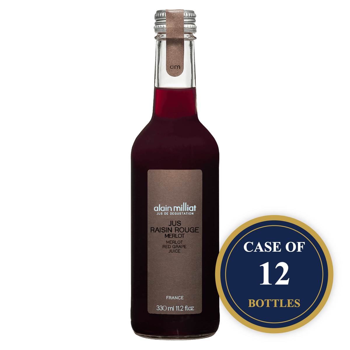 Case of 12 bottles of Alain Milliat Merlot red grape juice, 11.2 fl oz