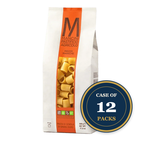 Mancini Mezze Maniche pasta, durum wheat, case of 12 packs, artisanal Italian pasta