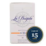 Case of 15 tins La Brújula artisan mussels in pickled sauce, product of Spain, premium seafood