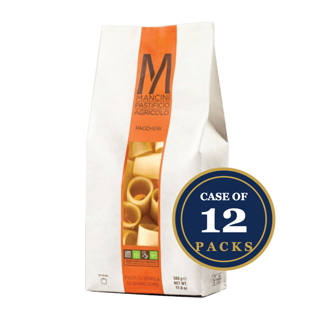 Mancini Paccheri pasta, 500g, case of 12 packs, artisan-made, durum wheat, premium quality