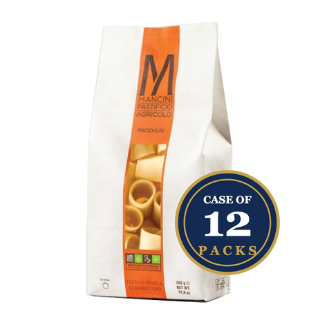Mancini Paccheri pasta, artisan-made durum wheat, case of 12 packs, premium Italian pasta