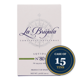 Case of 15 tins La Brújula squids in olive oil, artisanal Spanish conservas