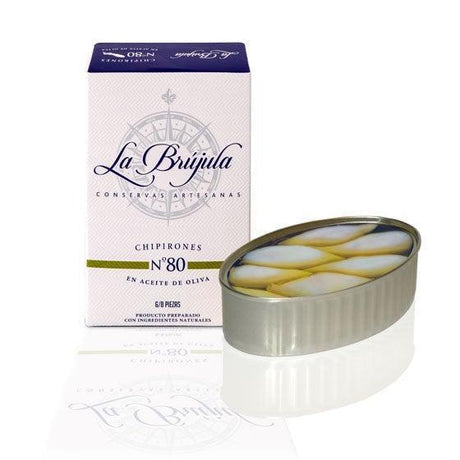 La Brújula chipirones canned squid in olive oil, premium gourmet seafood at The French Pantry