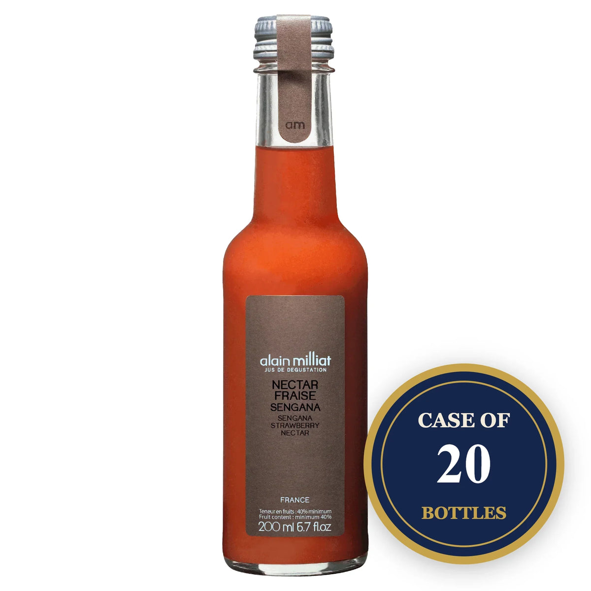 Case of 20 bottles of Alain Milliat Sengana Strawberry Nectar.