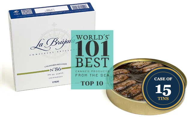 La Brijua N°86 Calamares Rellenos, World's 101 Best Canned Seafood, Case of 15 Tins