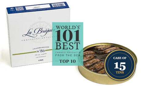 La Brijua N°86 Calamares Rellenos, World's 101 Best Canned Seafood, Case of 15 Tins